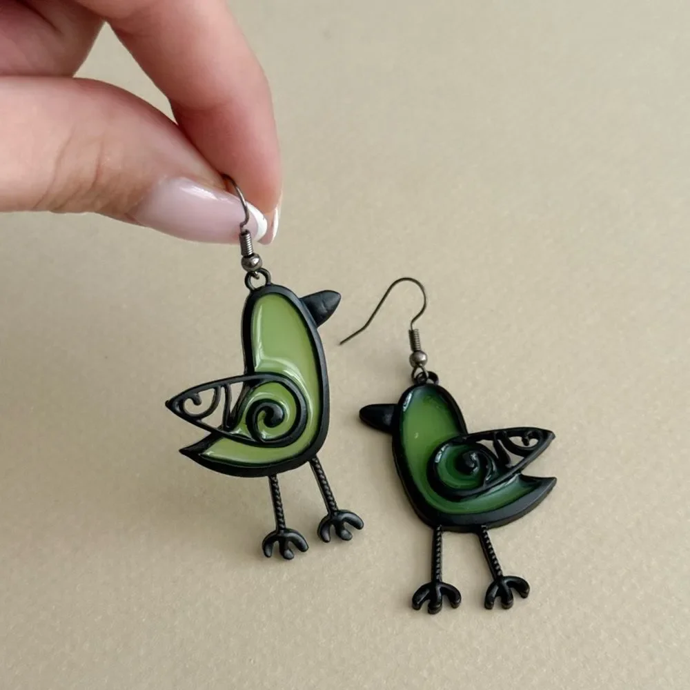 Green Bird Dangle Earrings #2429 - Picture 5 of 6